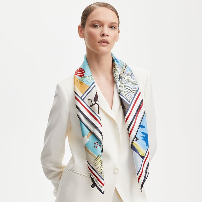 Pool Side Silk Scarf Multi-Coloured Pure Silk