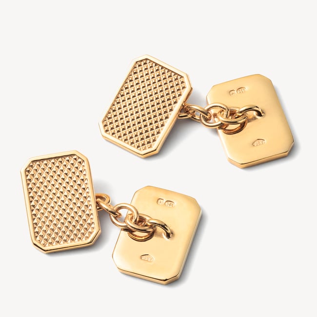 Engraved Criss Cross Rectangular Cufflinks 22ct Gold Plated 