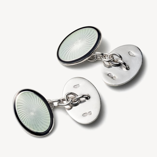 Vitreous Enamel Cufflinks Black & Grey Enamel set in Sterling Silver 925