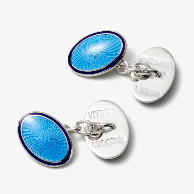 Vitreous Enamel Cufflinks Opal Blue & Navy Enamel set in Sterling Silver 925