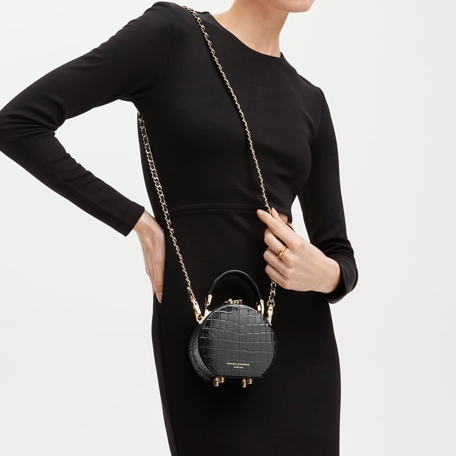 Micro Hat Box Black Patent Croc