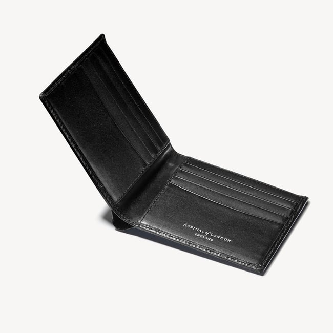 8 Card Billfold Wallet Smooth Black & Cobalt Blue Suede