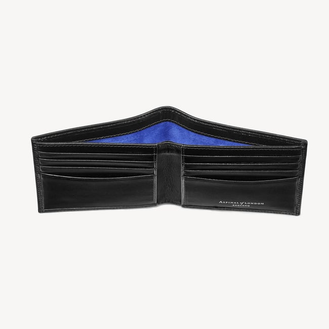 8 Card Billfold Wallet Smooth Black & Cobalt Blue Suede