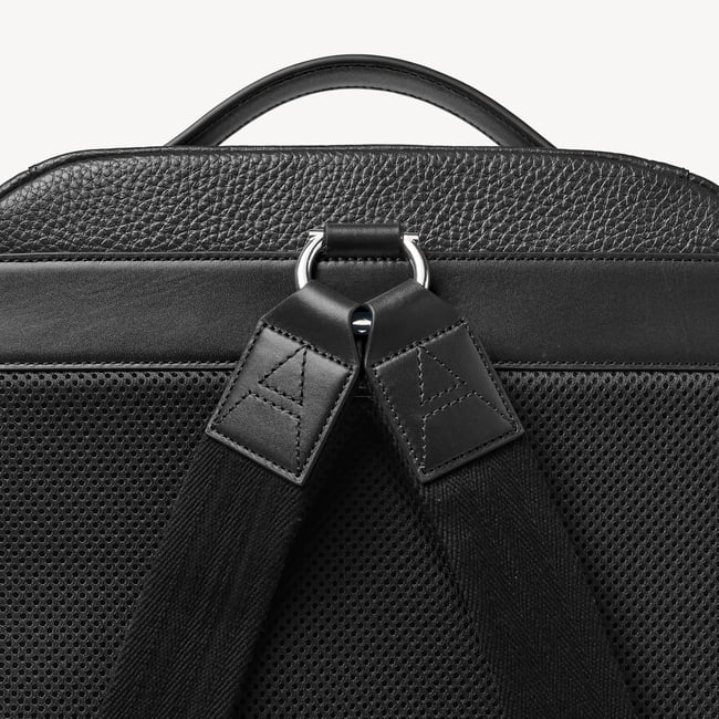 Zipped Leather Backpack Black Pebble
