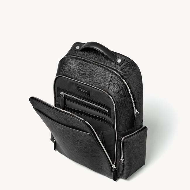 Zipped Leather Backpack Black Pebble