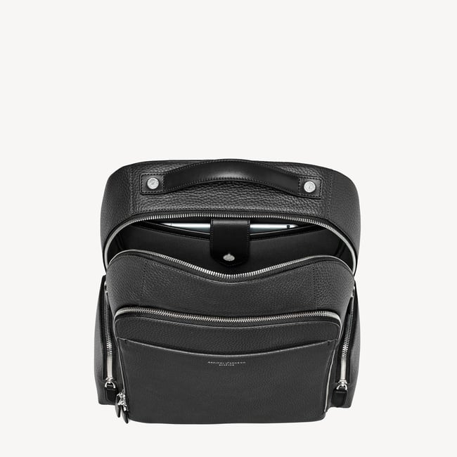 Zipped Leather Backpack Black Pebble