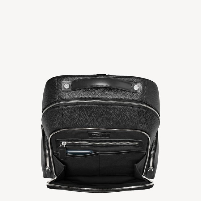 Zipped Leather Backpack Black Pebble