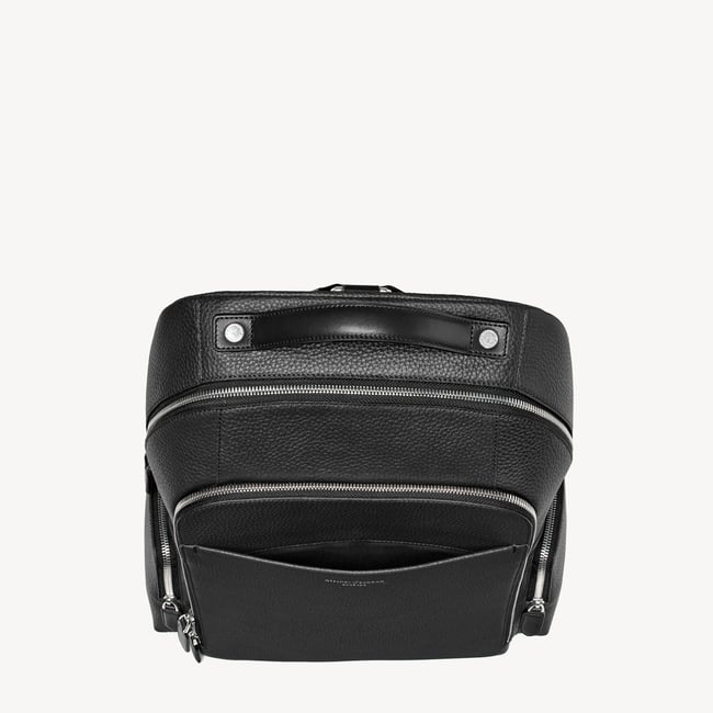Zipped Leather Backpack Black Pebble