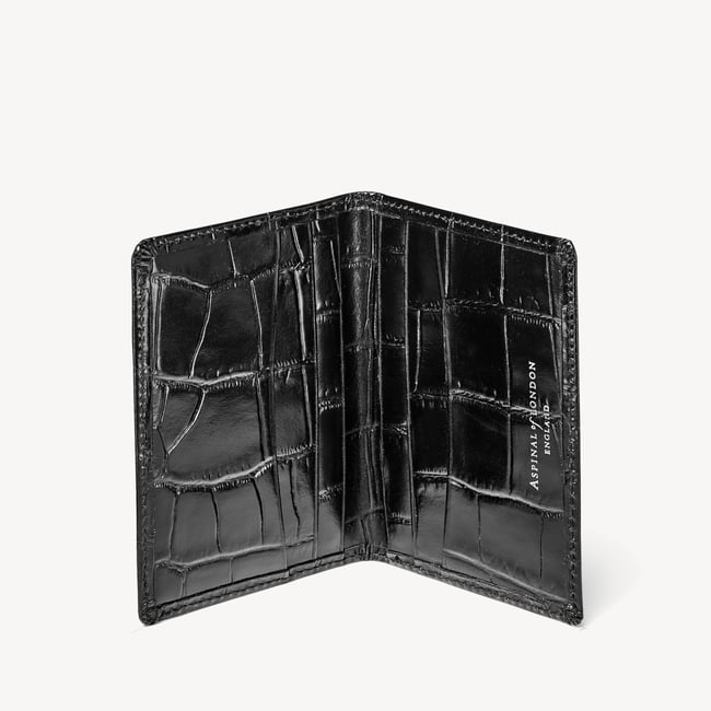 Double Fold Credit Card Holder Deep Shine Black Croc