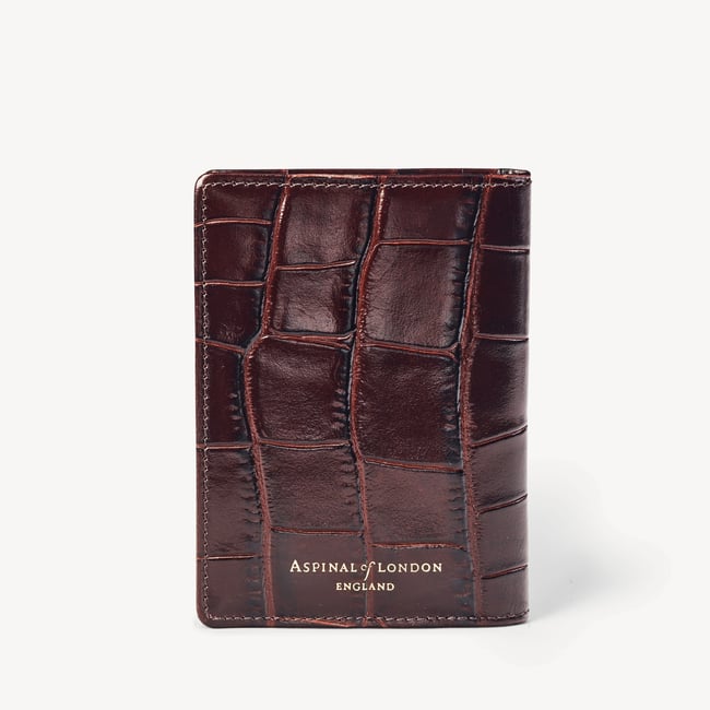 Double Fold Credit Card Holder Deep Shine Amazon Brown Croc