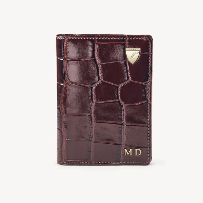 Double Fold Credit Card Holder Deep Shine Amazon Brown Croc