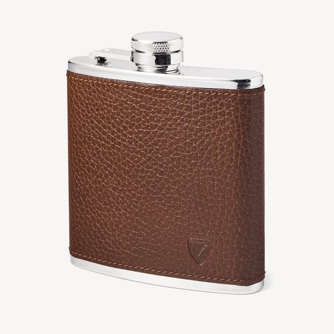 Classic 5oz Leather Hip Flask Tobacco Pebble