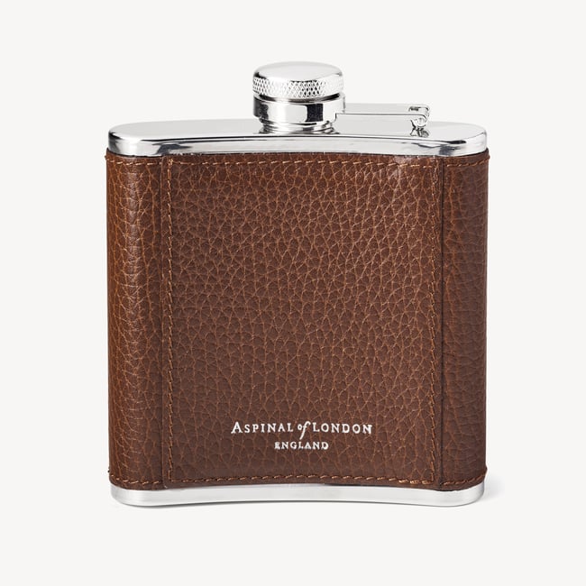 Classic 5oz Leather Hip Flask Tobacco Pebble