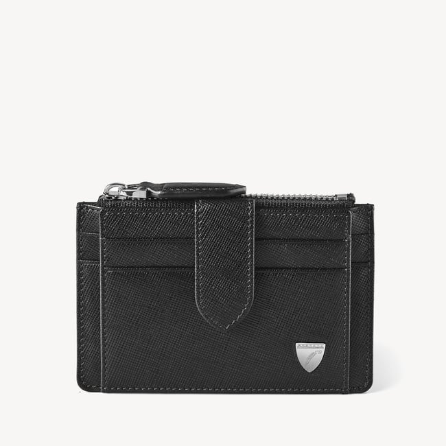 Zipped RFID Card Holder Black Saffiano