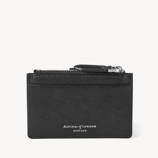 Zipped RFID Card Holder Black Saffiano