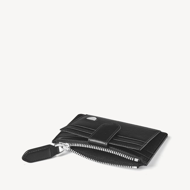 Zipped RFID Card Holder Black Saffiano