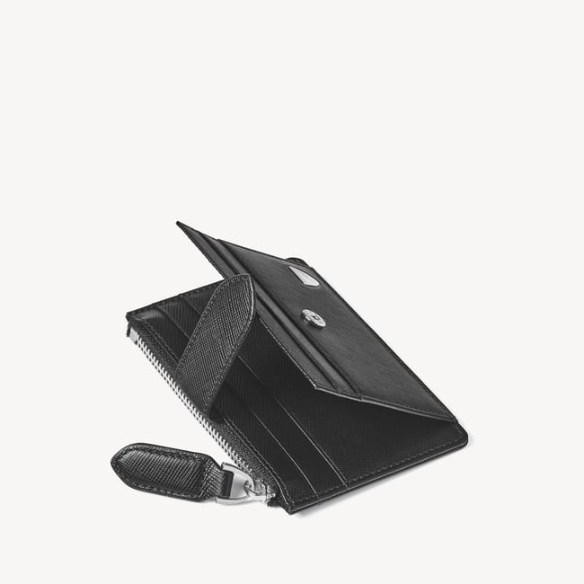 Zipped RFID Card Holder Black Saffiano