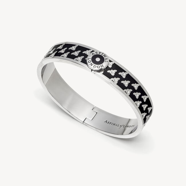 Bee Bangle Black Enamel & Palladium Silver Plated