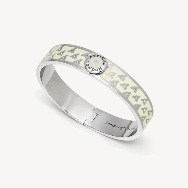 Bee Bangle Ivory Enamel & Palladium Silver Plated