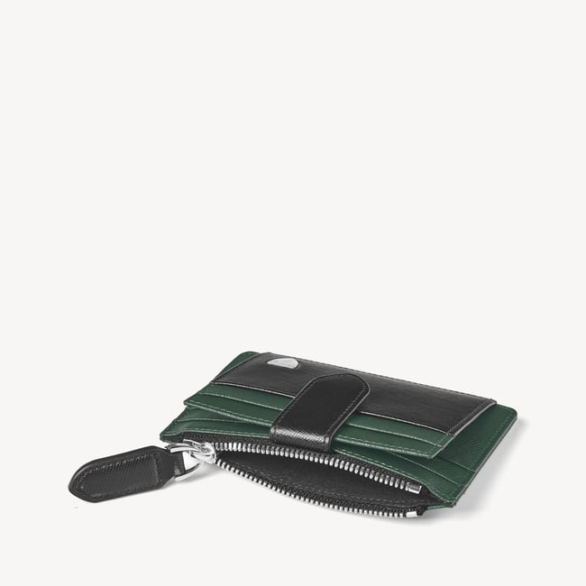 Zipped RFID Card Holder Black & Green Saffiano