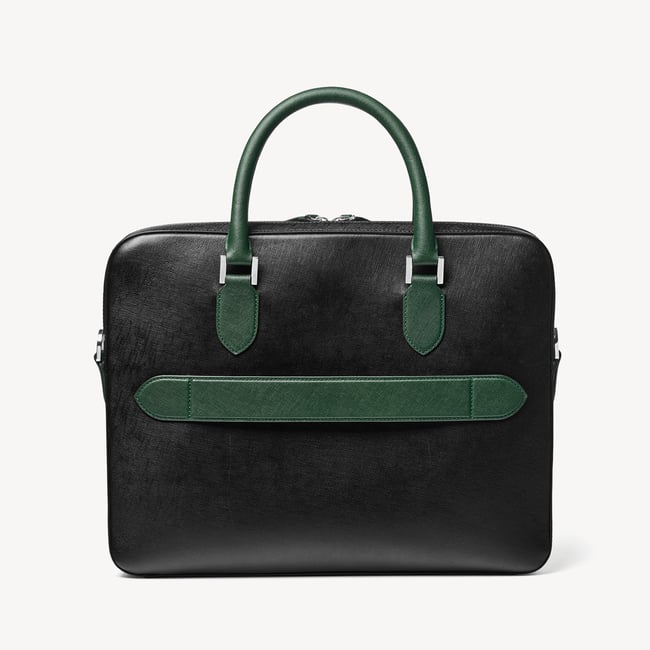 Slim Leather Briefcase Black & Green Saffiano