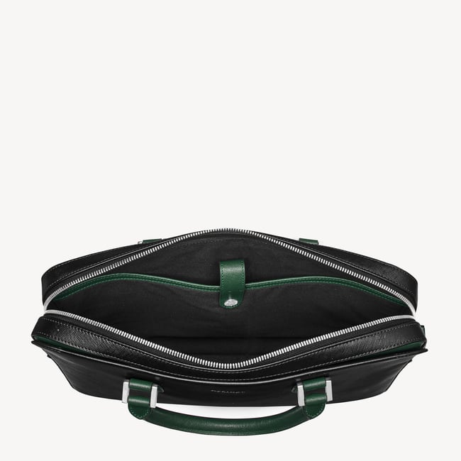Slim Leather Briefcase Black & Green Saffiano