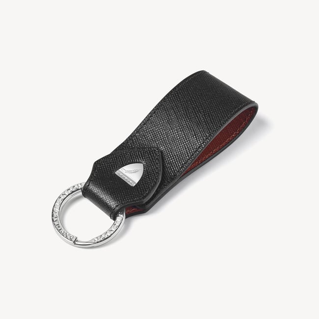 Small Leather Loop Keyring Black & Tan Saffiano