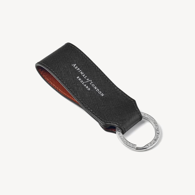 Small Leather Loop Keyring Black & Tan Saffiano