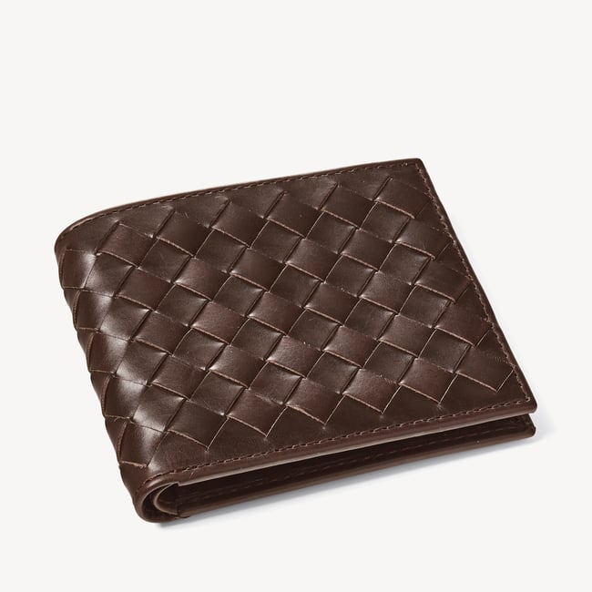 8 Card Billfold Wallet Chocolate Woven Leather
