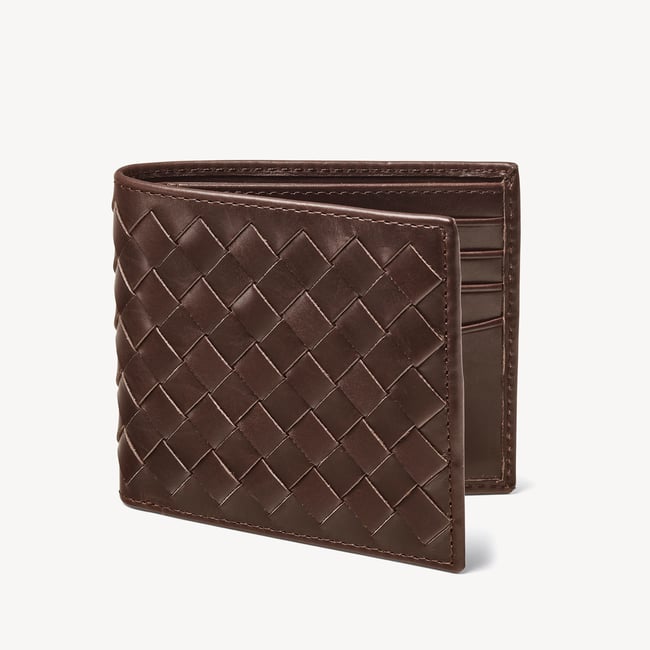 8 Card Billfold Wallet Chocolate Woven Leather