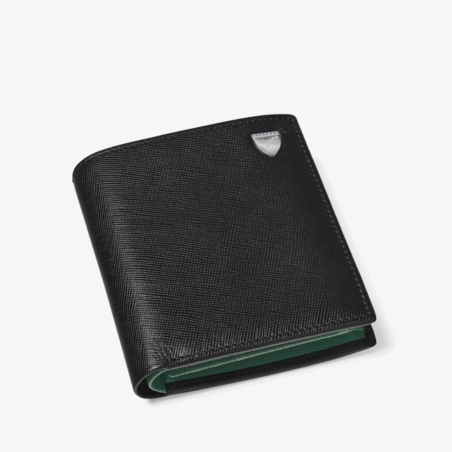 ID & Coin RFID Wallet Black & Green Saffiano
