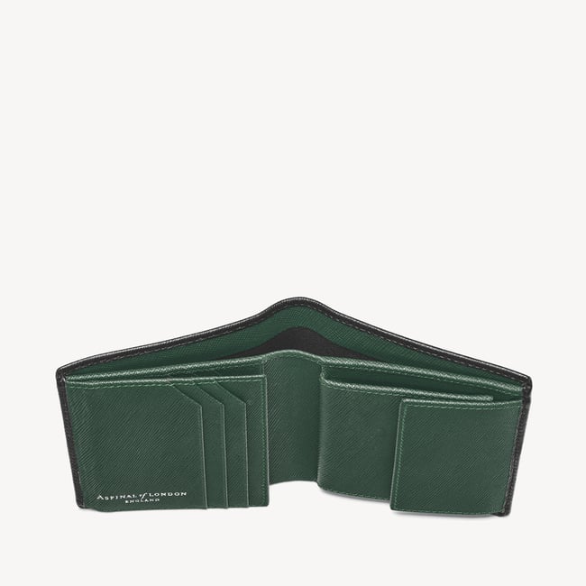 ID & Coin RFID Wallet Black & Green Saffiano