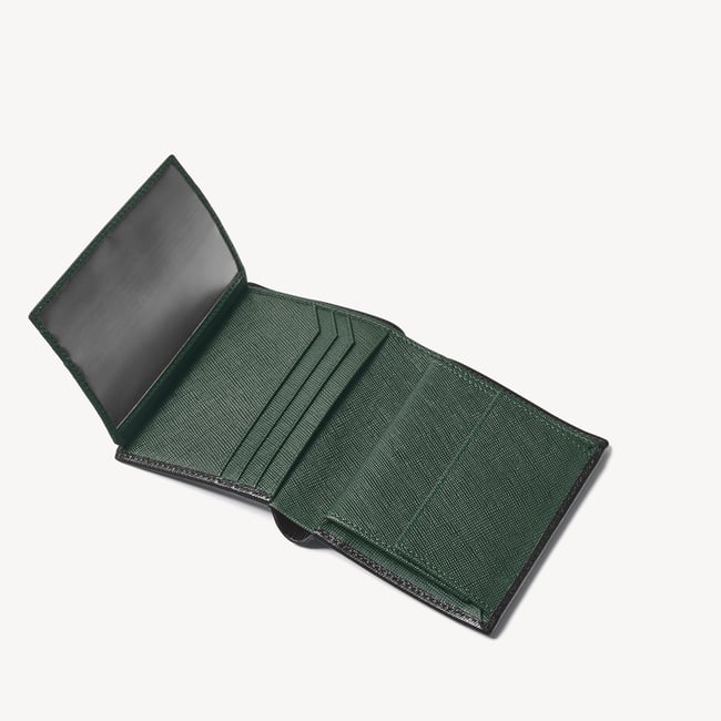 ID & Coin RFID Wallet Black & Green Saffiano