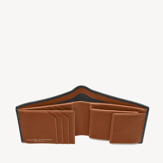 ID & Coin RFID Wallet Black & Tan Saffiano