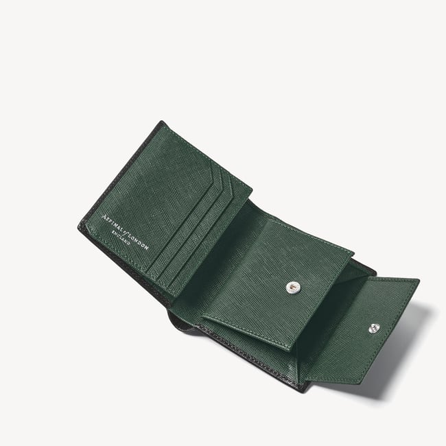 ID & Coin RFID Wallet Black & Green Saffiano