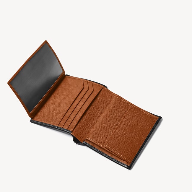ID & Coin RFID Wallet Black & Tan Saffiano