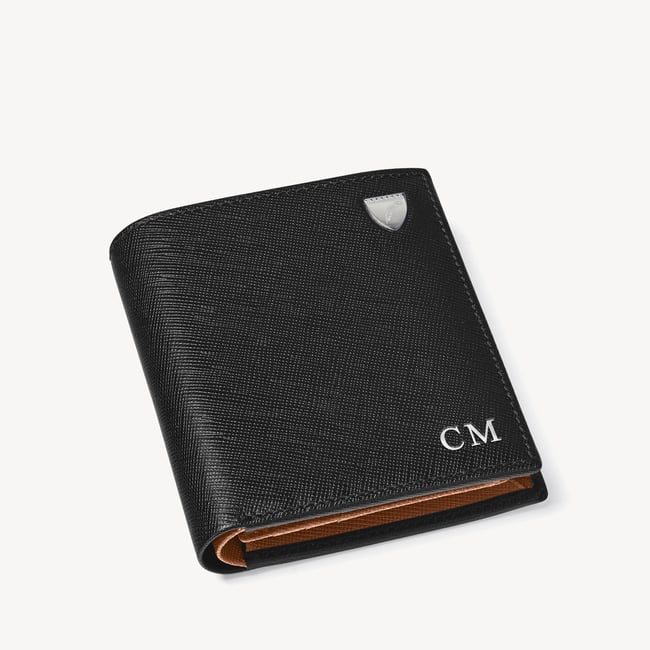 ID & Coin RFID Wallet Black & Tan Saffiano