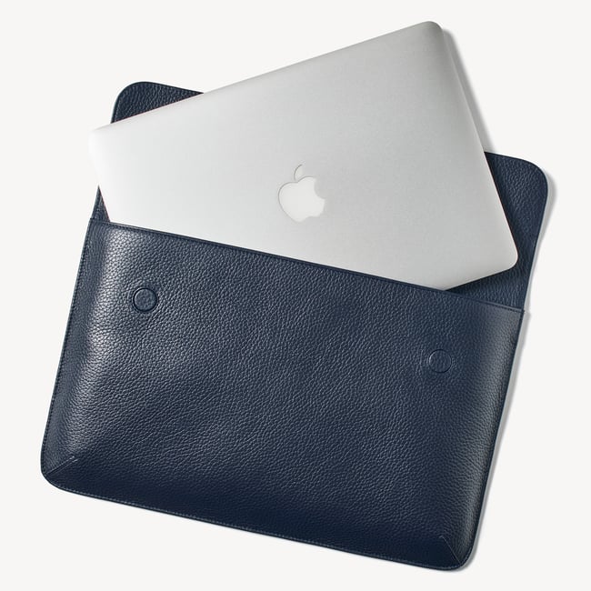 Leather Laptop Case Navy Pebble