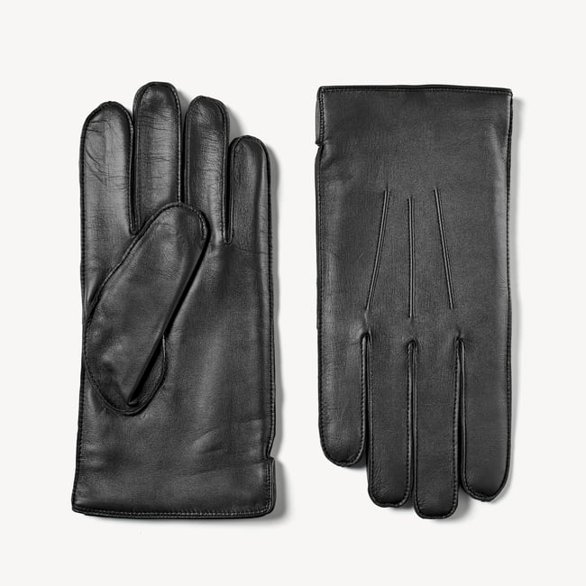 Men’s Cashmere Lined Leather Gloves Black Nappa