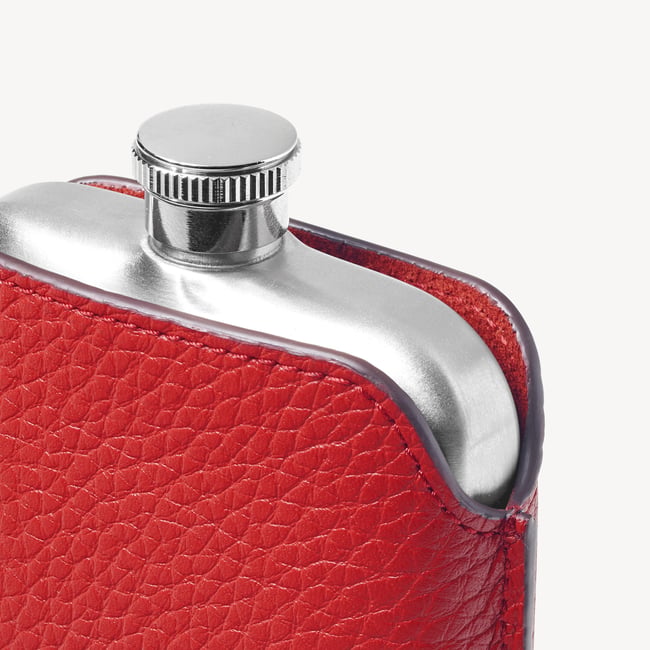 5oz Hip Flask with Leather Pouch Cardinal Red Pebble
