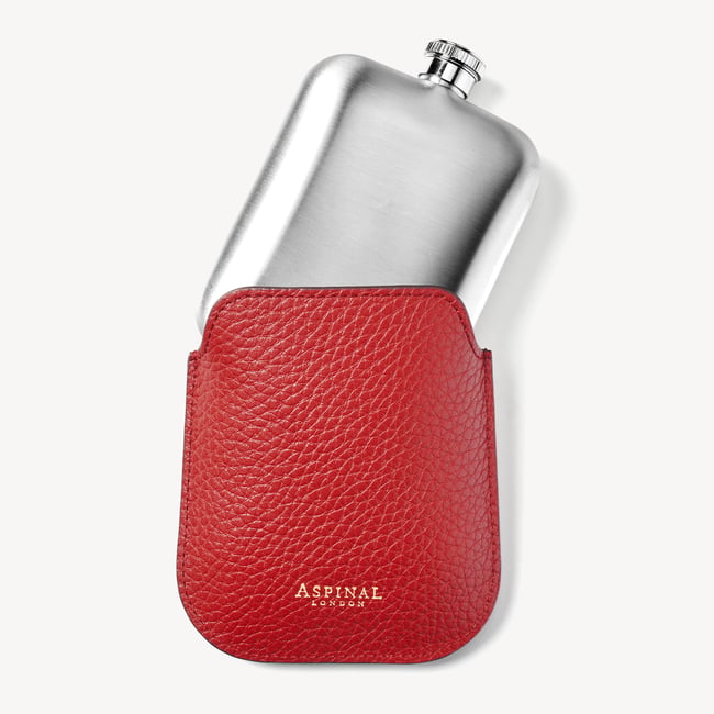 5oz Hip Flask with Leather Pouch Cardinal Red Pebble