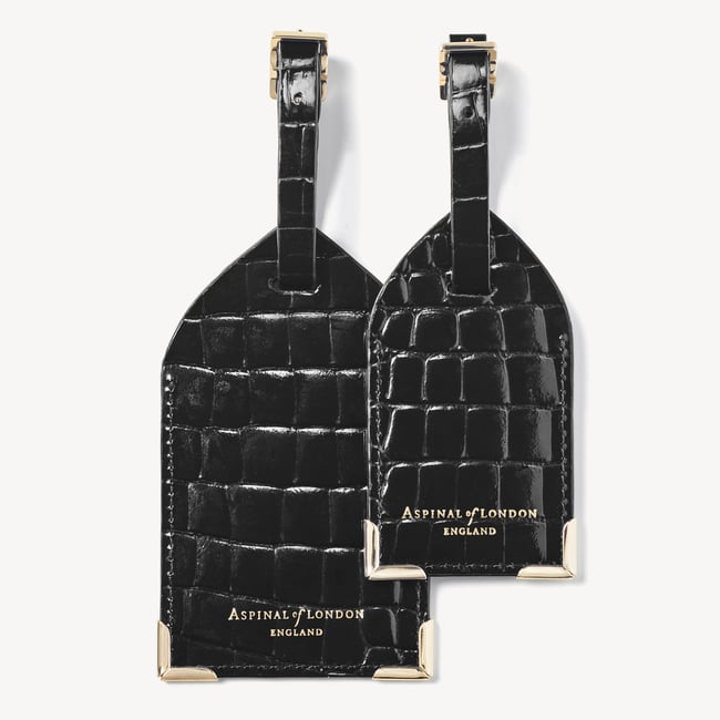 Set of 2 Luggage Tags Black Patent Croc