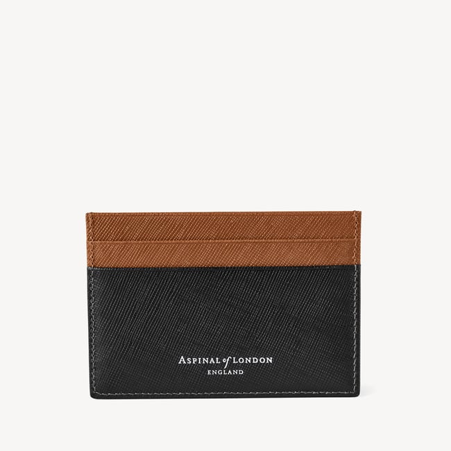 Slim Credit Card Holder Black & Tan Saffiano