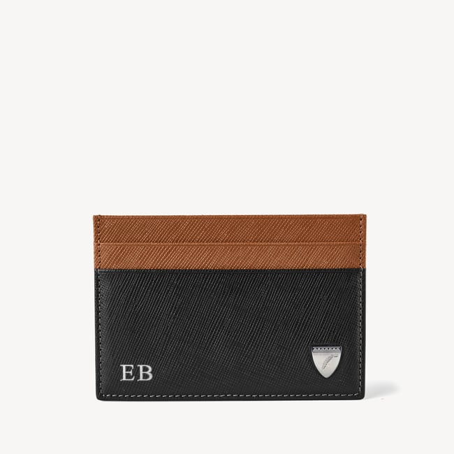 Slim Credit Card Holder Black & Tan Saffiano