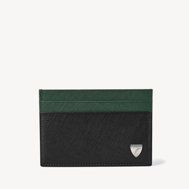 Slim Credit Card Holder Black & Green Saffiano