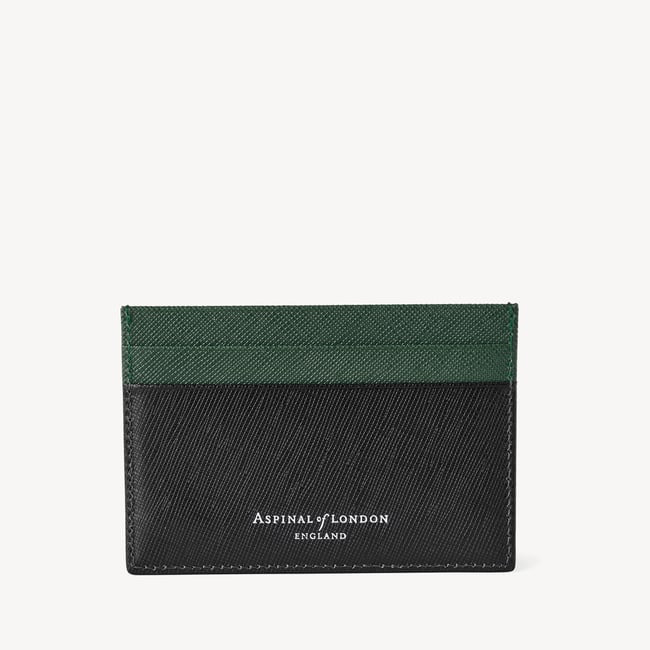 Slim Credit Card Holder Black & Green Saffiano