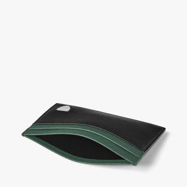 Slim Credit Card Holder Black & Green Saffiano