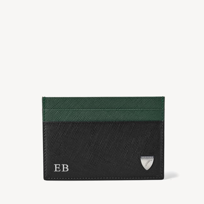 Slim Credit Card Holder Black & Green Saffiano