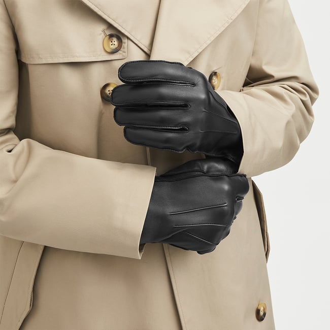 Men’s Cashmere Lined Leather Gloves Black Nappa