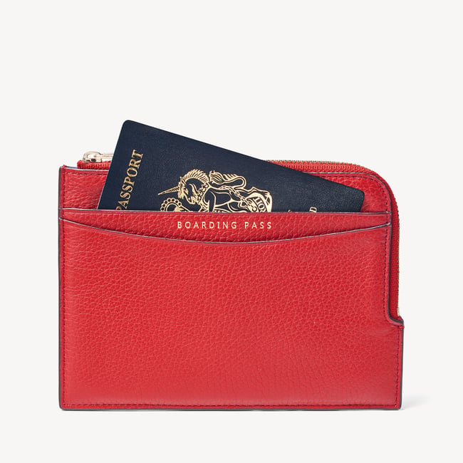 Zipped Travel Wallet Cardinal Red Pebble
